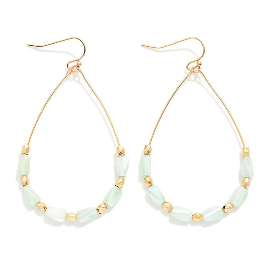 Wire Teardrop Earrings Featuring Faceted Cylinder Beads Mint