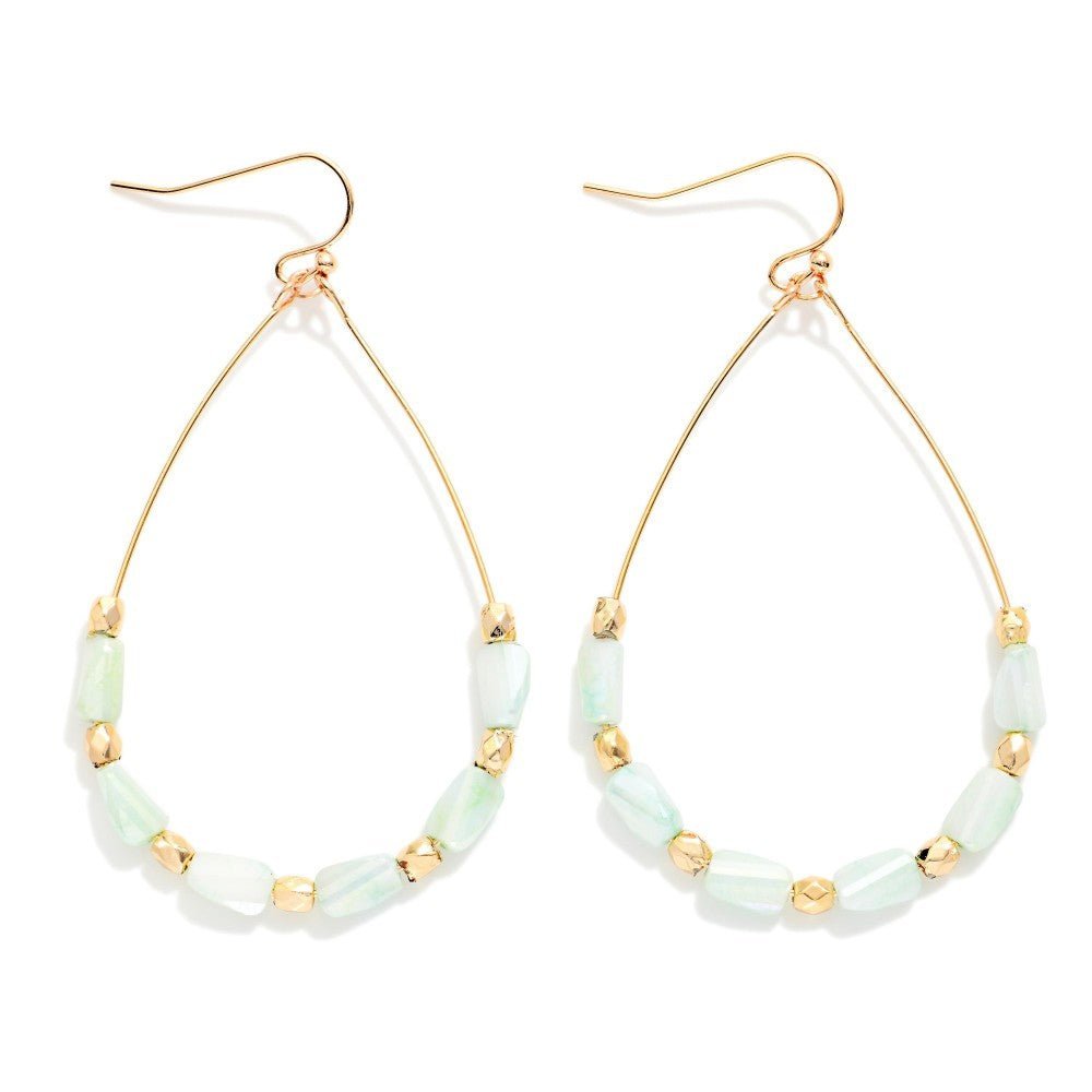 Wire Teardrop Earrings Featuring Faceted Cylinder Beads 