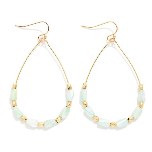 Wire Teardrop Earrings Featuring Faceted Cylinder Beads 