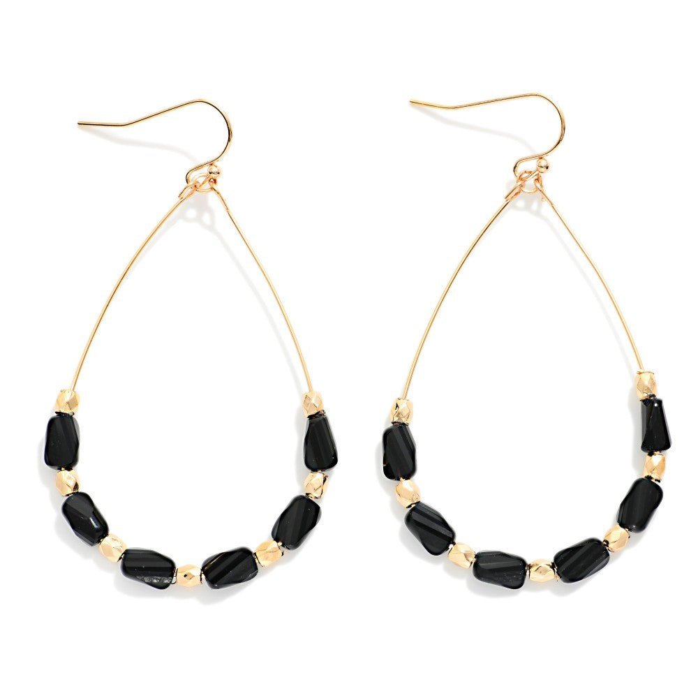 Wire Teardrop Earrings Featuring Faceted Cylinder Beads 