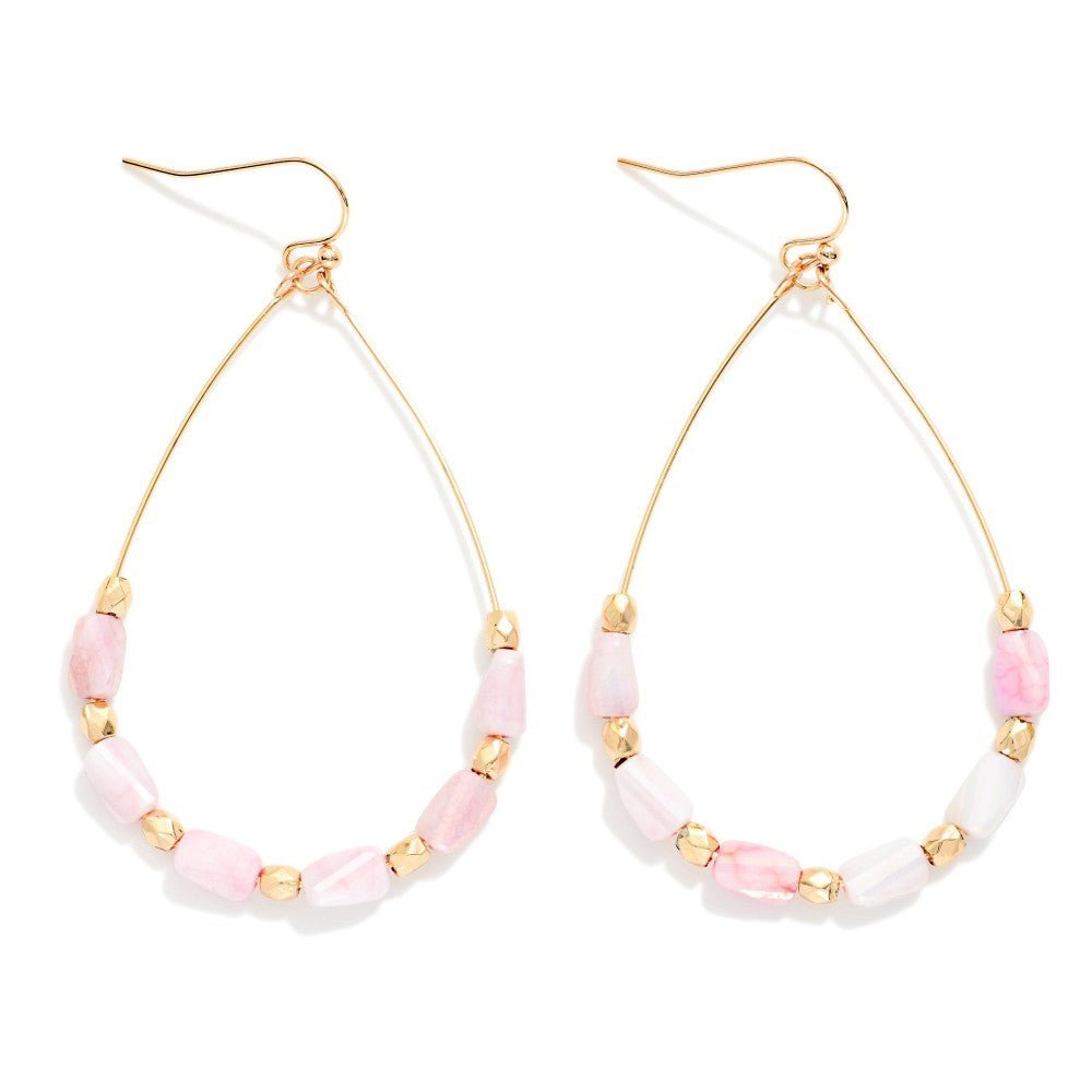 Wire Teardrop Earrings Featuring Faceted Cylinder Beads 