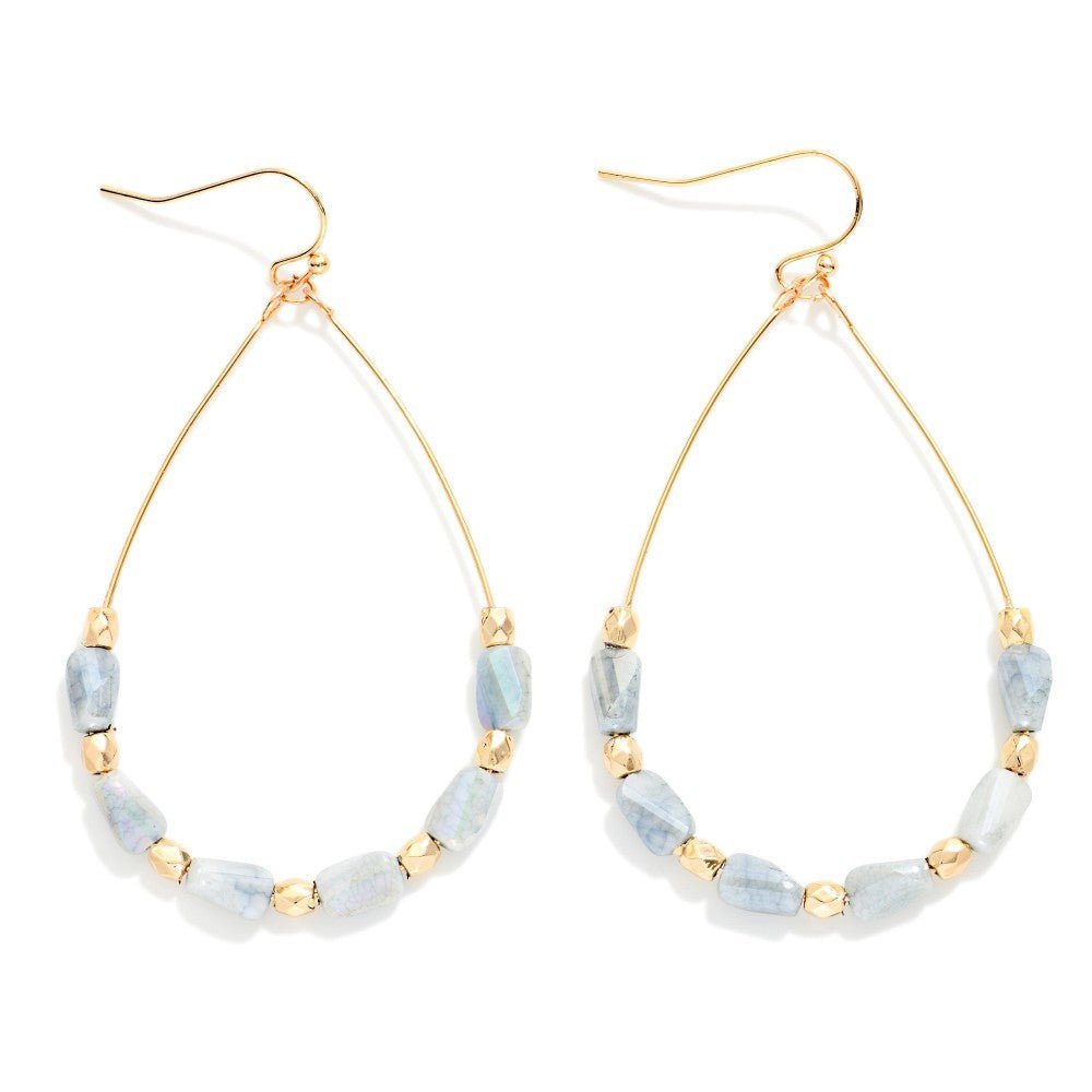 Wire Teardrop Earrings Featuring Faceted Cylinder Beads 