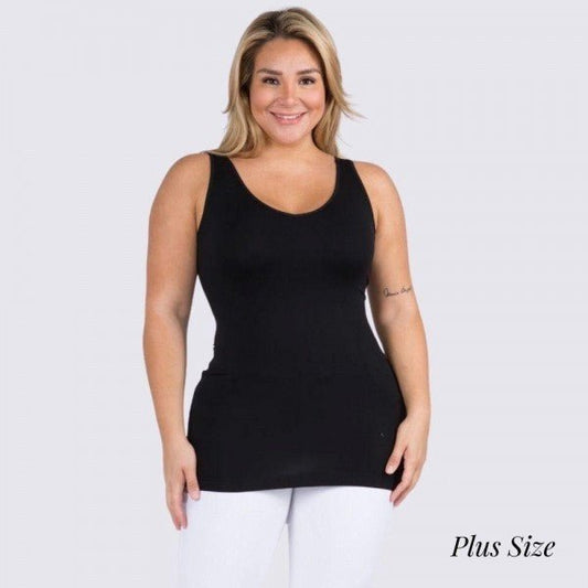 Women's Plus Size Seamless Reversible V-Neck Tank Top Black - The Mustard Seed Collection, The Seed
