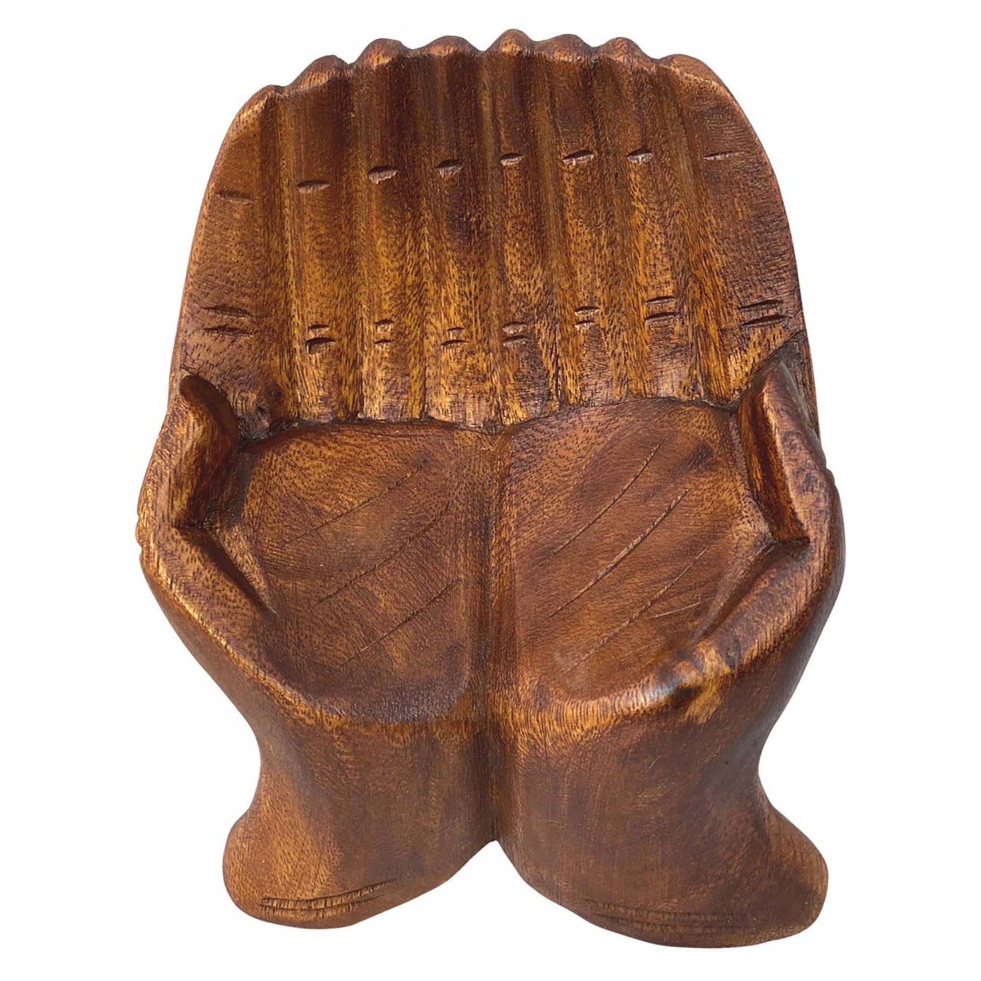 Wooden Helping Hands Cupped Offering Display Bowl Stand