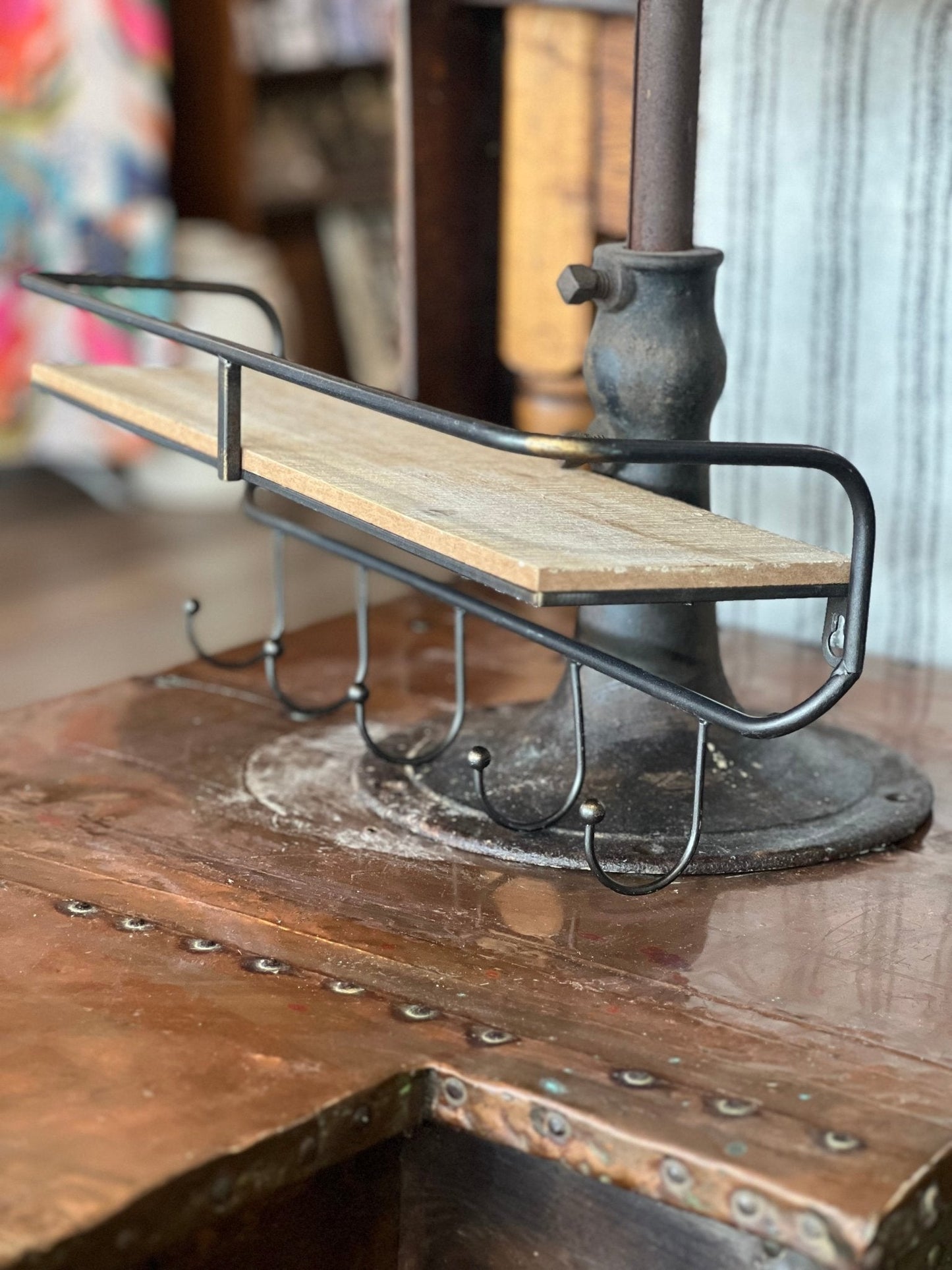 Wooden Shelf With Hooks 
