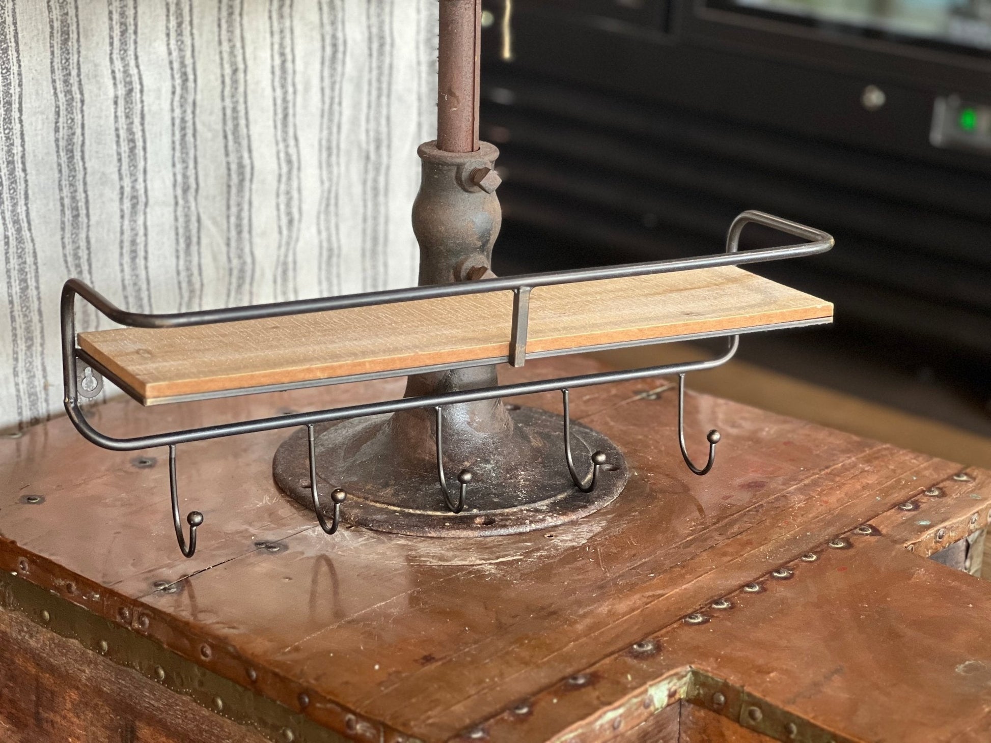 Wooden Shelf With Hooks 