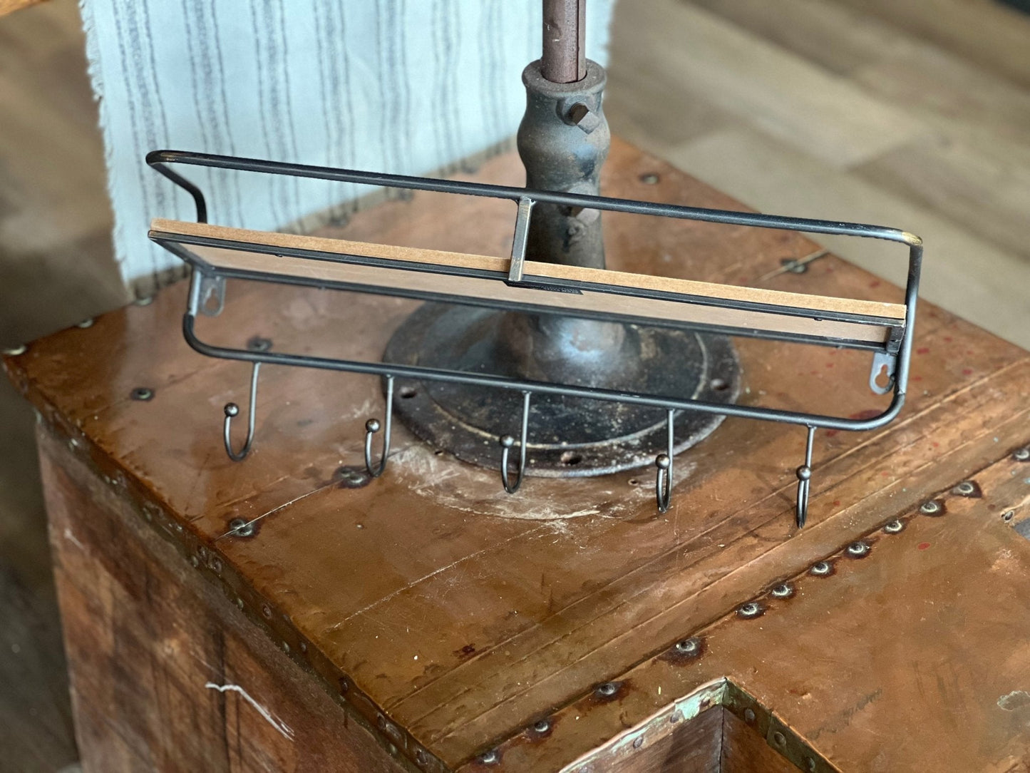 Wooden Shelf With Hooks 