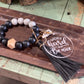 Work Hard and Be Nice SVF Black and White Grey Marble Silicone Wristlet Beaded Key Chain Bracelet with Tassel and Motivational Engraved Acrylic Charm of choice! - The Mustard Seed Collection, The Seed