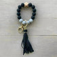 Work Hard and Be Nice SVF Black and White Grey Marble Silicone Wristlet Beaded Key Chain Bracelet with Tassel and Motivational Engraved Acrylic Charm of choice! - The Mustard Seed Collection, The Seed