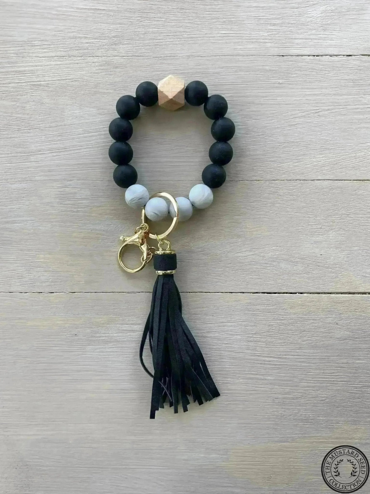 Work Hard and Be Nice SVF Black and White Grey Marble Silicone Wristlet Beaded Key Chain Bracelet with Tassel and Motivational Engraved Acrylic Charm of choice! - The Mustard Seed Collection, The Seed