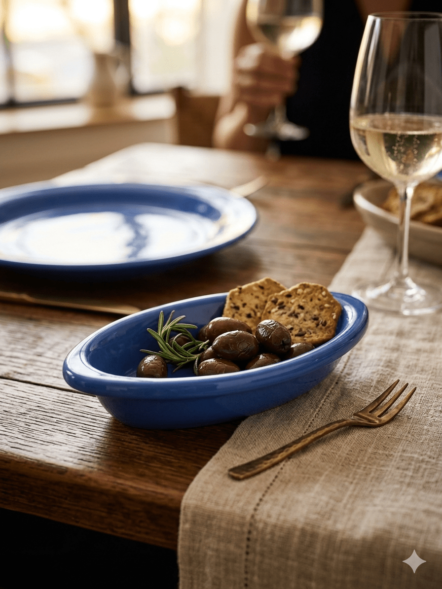 World Ceramic Cobalt Blue Oval Side Dish (1.5" x 7.25" x 4") 