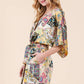 Yellow Satin Patchwork Print Half Sleeve Surplice Romper 