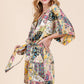 Yellow Satin Patchwork Print Half Sleeve Surplice Romper 