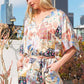 Yellow Satin Patchwork Print Half Sleeve Surplice Romper - The Mustard Seed Collection, The Seed