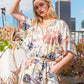 Yellow Satin Patchwork Print Half Sleeve Surplice Romper - The Mustard Seed Collection, The Seed