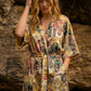 Yellow Satin Patchwork Print Half Sleeve Surplice Romper 