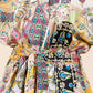Yellow Satin Patchwork Print Half Sleeve Surplice Romper 