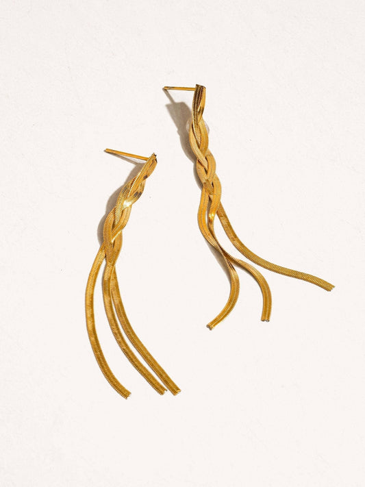 Zed 18K Gold Non-Tarnish Braided Tassel Earring: Yellow Gold - The Mustard Seed Collection, The Seed