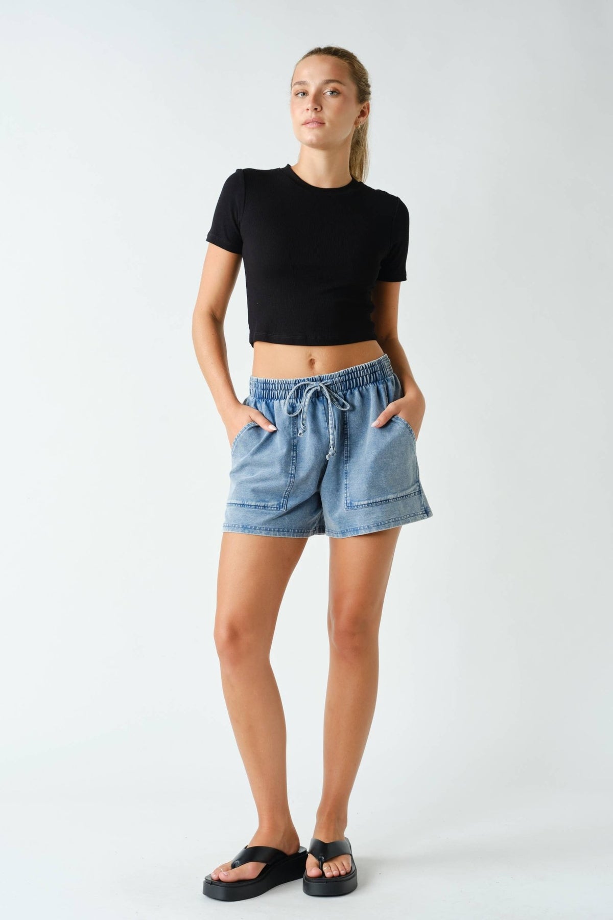 Zion Soft-Wash Stretch-Denim Utility Shorts: DISTRESSED DENIM / S:M:L (2:2:2) Mono B