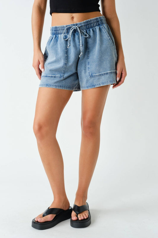 Zion Soft-Wash Stretch-Denim Utility Shorts: DISTRESSED DENIM / S:M:L (2:2:2) Mono B