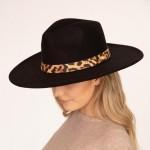 Felt Panama Hat Featuring Faux Animal Print Leather Band