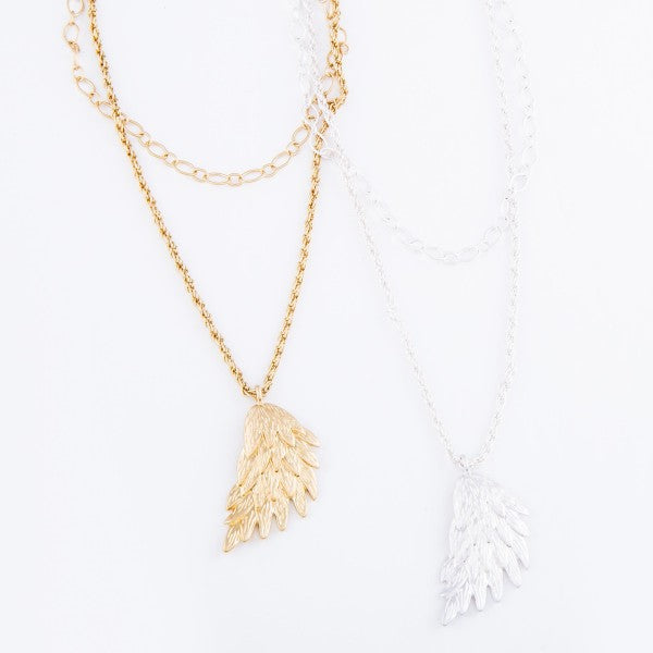 Rope Chain Layered Angel Wing Necklace