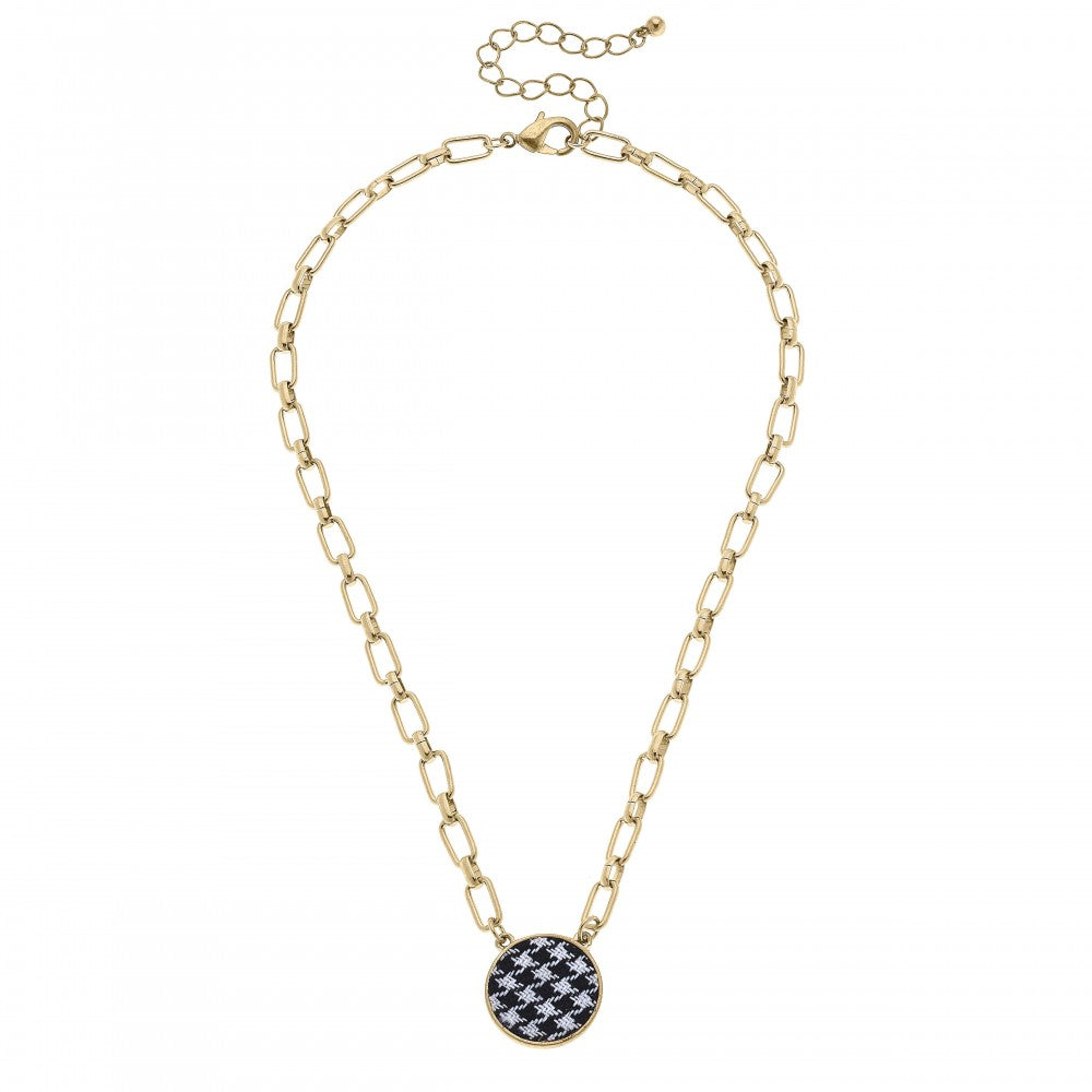 Chain Link Necklace Featuring Houndstooth Pendant