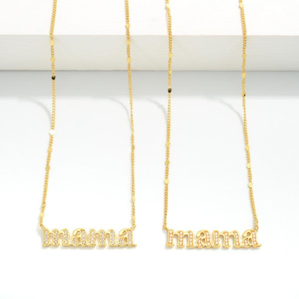 Dainty Chain Link Necklace Featuring Studded 'mama' Pendant Judson
