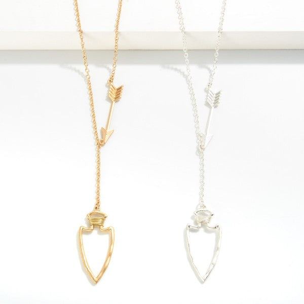 Gold Chain Link Necklace Featuring Arrow and Arrowhead Pendants Judson