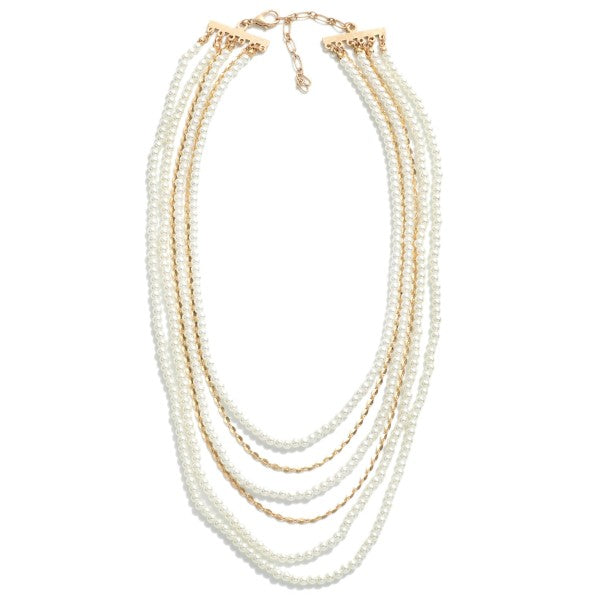 Gold Linked Set of 6 Beaded Pearl & Chain Link Necklaces Judson