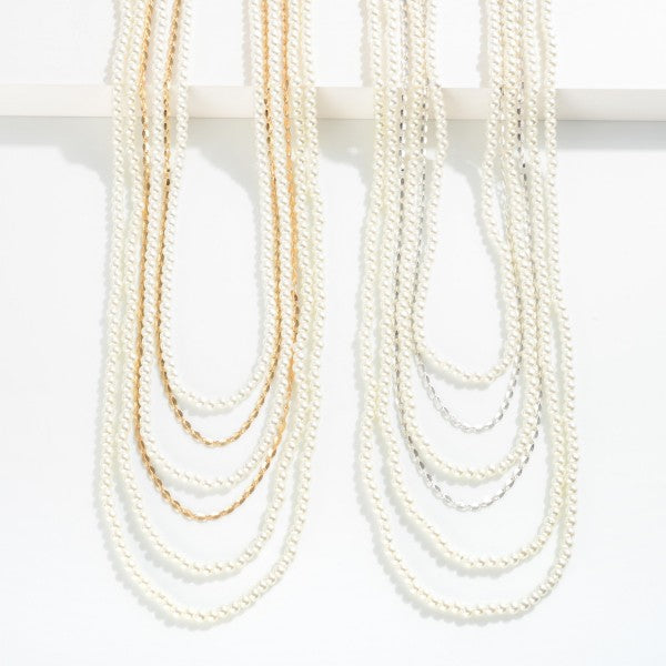 Gold Linked Set of 6 Beaded Pearl & Chain Link Necklaces Judson