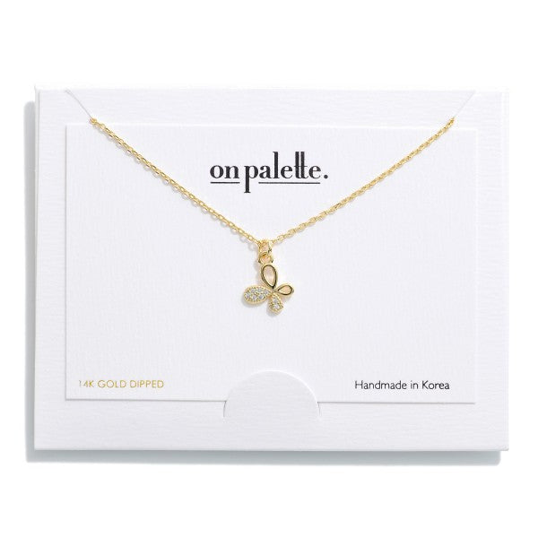 Dainty Chain Link Necklace With Rhinestone Studded Butterfly Pendant Gold