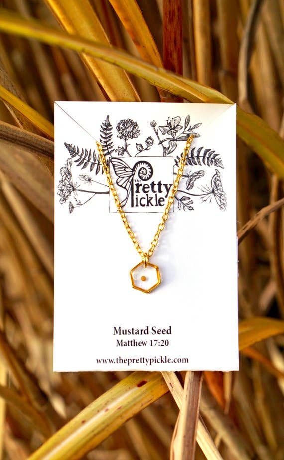 Hexagon Gold Plated Mustard Seed Necklace The Pretty Pickle