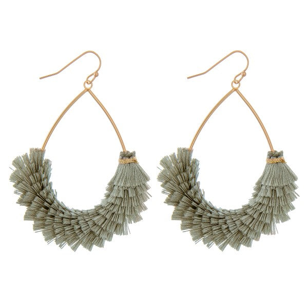 Textured Fringe Tassel Teardrop Earrings Mint