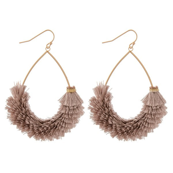 Textured Fringe Tassel Teardrop Earrings Dusty Pink