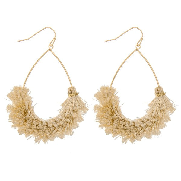 Textured Fringe Tassel Teardrop Earrings Natural