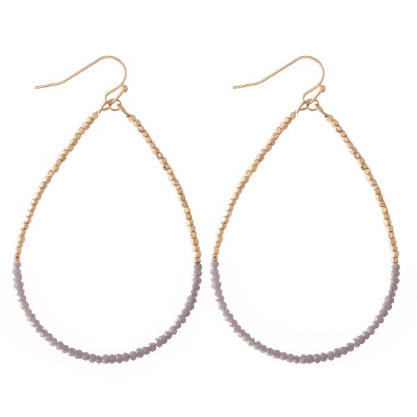 Half & Half Dainty Beaded Teardrop Earrings Dark Grey