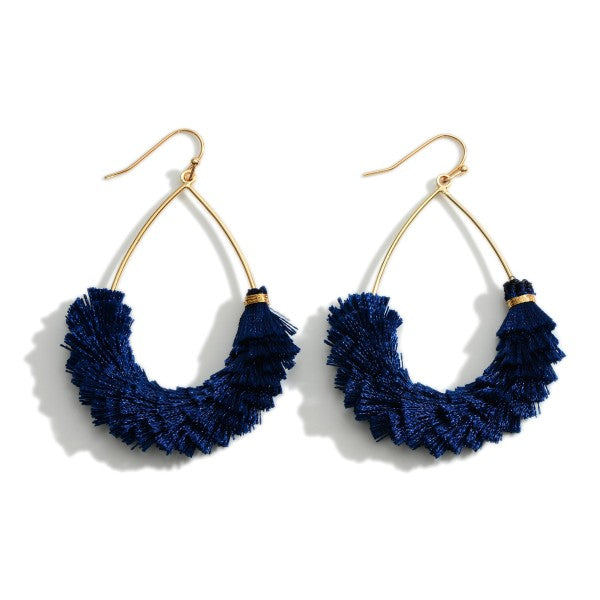 Textured Fringe Tassel Teardrop Earrings Navy