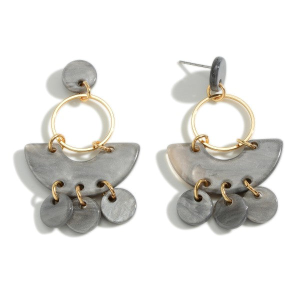 Marbled Acrylic Drop Earrings With Gold Accents Gray
