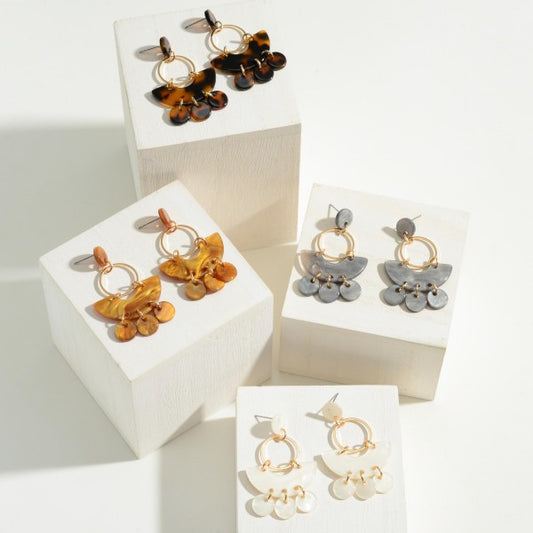 Marbled Acrylic Drop Earrings With Gold Accents