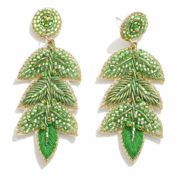 Seed Bead Vine Drop Earrings Green