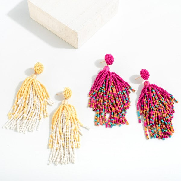 Seed Beaded Tassel Drop Earrings