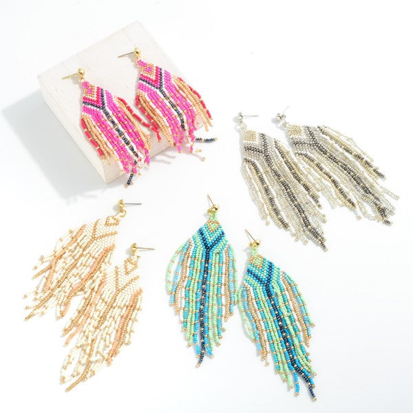 Seed Bead Tassel Drop Earrings
