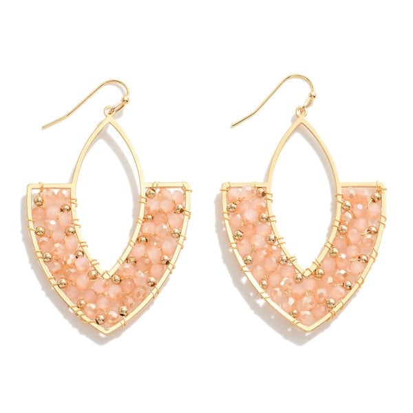 Metal Drop Earrings With Beaded Cluster Accents Blush Pink