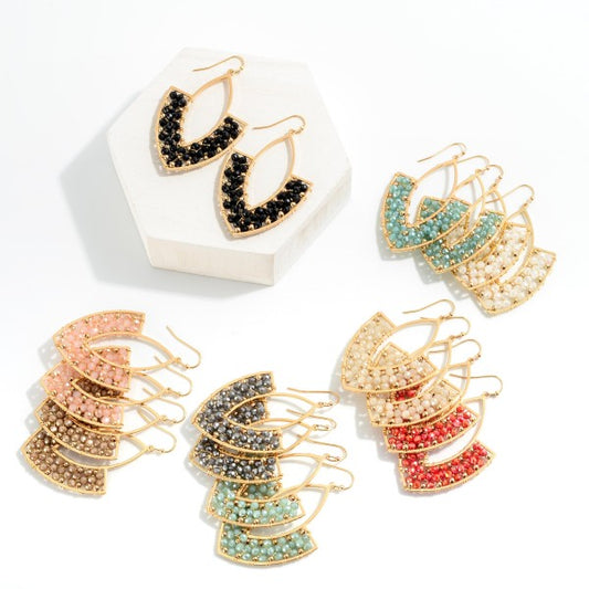 Metal Drop Earrings With Beaded Cluster Accents