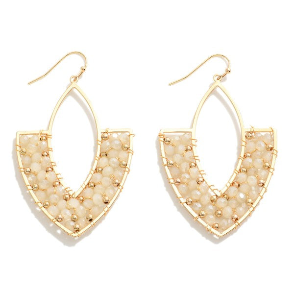 Metal Drop Earrings With Beaded Cluster Accents Natural