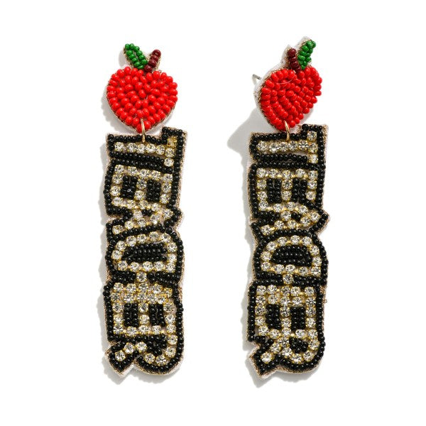 Seed Bead and Rhinestone Teacher Drop Earrings Black