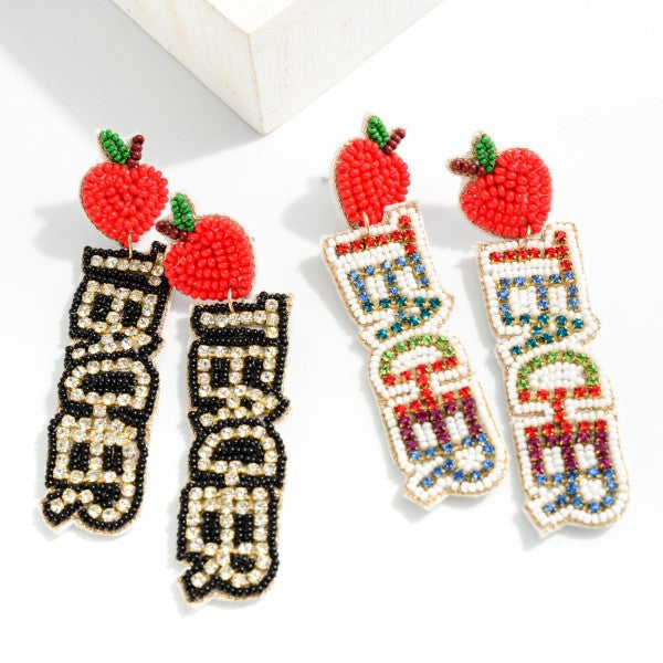 Seed Bead and Rhinestone Teacher Drop Earrings