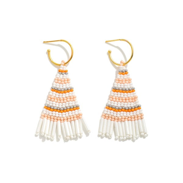 Hoop Earrings Featuring Striped Seed Bead Tassel Multi