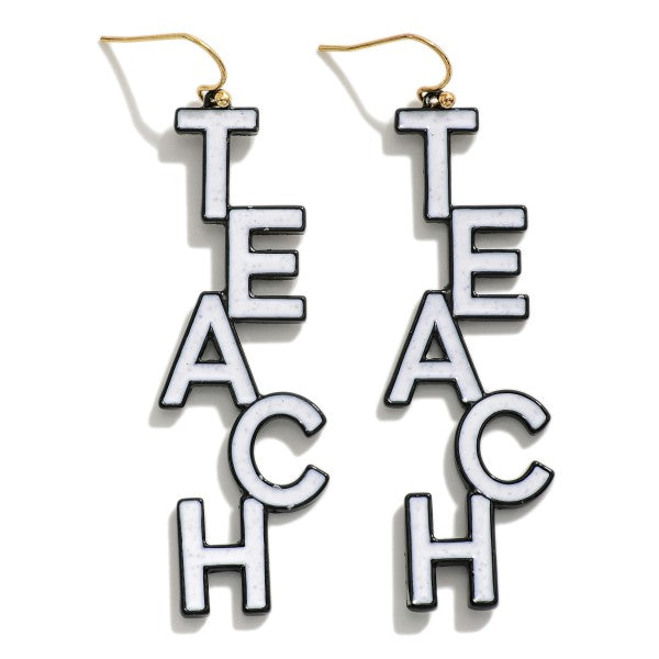 Resin 'Teach' Drop Earrings Featuring Speckle Detail Black